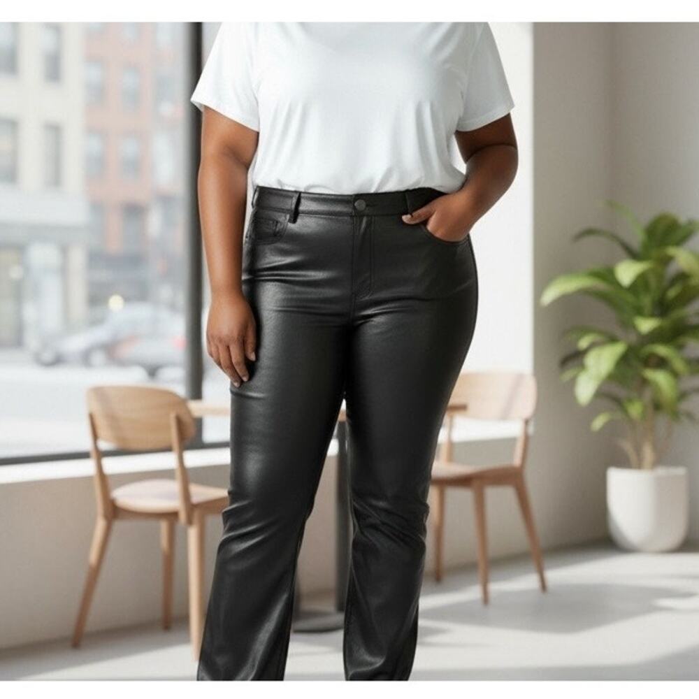 INC International Concepts Blk Faux Leather Pants 16 Flared Witchy Biker Rocker